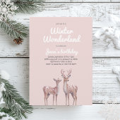 Invitation Winter Wonderland Anniversaire | Rose doux & Cerf