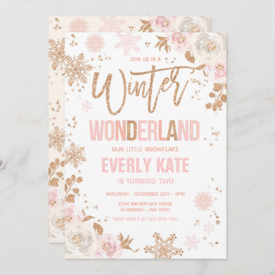 Invitation Winter Wonderland Anniversaire Rose Or Et Rose
