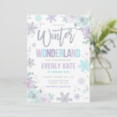 Invitation Winter Wonderland Anniversaire Silver Purple Snowf (Debout devant)