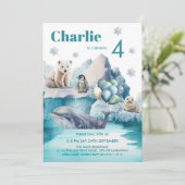 Invitation Winter Wonderland Arctic Animaux Anniversaires de  (Debout devant)