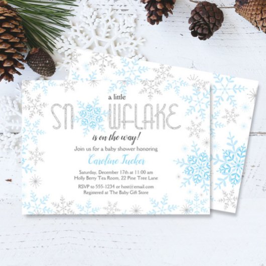 Invitation Winter Wonderland Baby shower Blue Silver Parties 