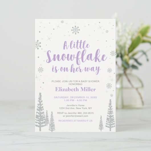 Invitation Winter Wonderland, Baby shower pour filles/Bébé Sp (Debout devant)