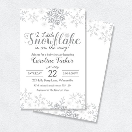 Invitation Winter Wonderland Baby shower Silver Snowflakes