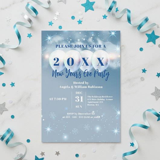 Invitation Winter Wonderland Balloons Blue New Year's Eve