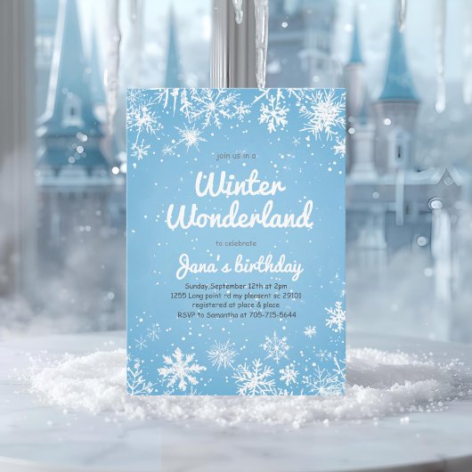 Invitation Winter Wonderland Birthday Blue Snowflake