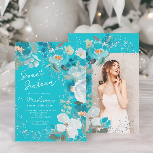 Invitation Winter Wonderland bleu turquoise Floral Sweet sixt