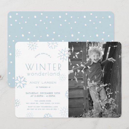 Invitation Winter Wonderland Blue Photo Anniversaire (Devant / Derrière)