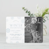 Invitation Winter Wonderland Blue Photo Anniversaire (Debout devant)
