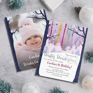 Invitation Winter Wonderland Blue Purple Silver Photo