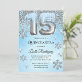Invitation Winter Wonderland Blue Silver Balloons Quinceanera (Debout devant)