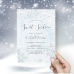 Invitation Winter Wonderland Blue Silver Snowflake Sweet 16<br><div class="desc">Cette invitation à la fête d'anniversaire Sweet 16 présente un design glacé sur la glace bleue à l'avant et à l'arrière. Cet article est affiché sur papier standard, mais peut être customisé à n'importe quel papier couleur que vous souhaitez. Il y a de nombreuses options pour la personnalisation ! Entrez...</div>