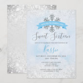 Invitation Winter Wonderland Blue Silver Sweet 16 Anniversair (Devant / Derrière)