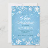 Invitation Winter Wonderland Blue Snowflake Birthday (Devant)