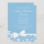 Invitation Winter Wonderland Blue Snowflake Bow Sweet 16 (Devant / Derrière)