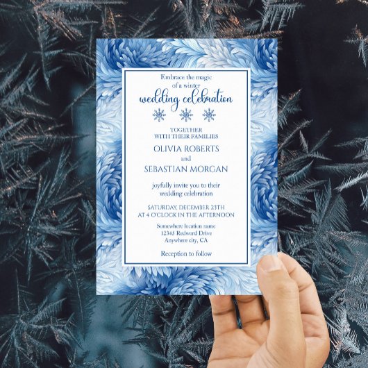 Invitation Winter Wonderland Blue Snowflakes Mariage