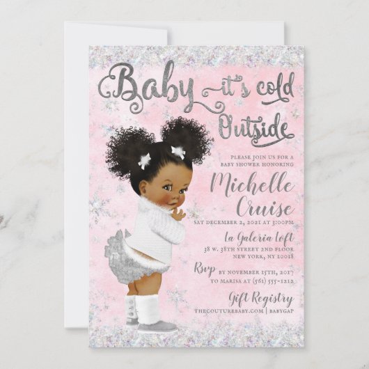 Invitation Winter Wonderland Blush Pink & Silver (Devant)