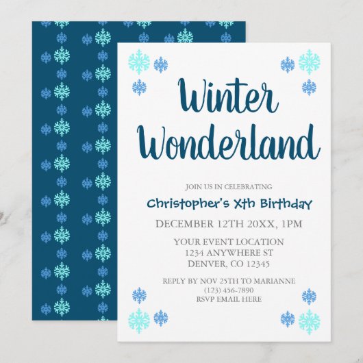 Invitation Winter Wonderland Boy Anniversaire (Devant / Derrière)
