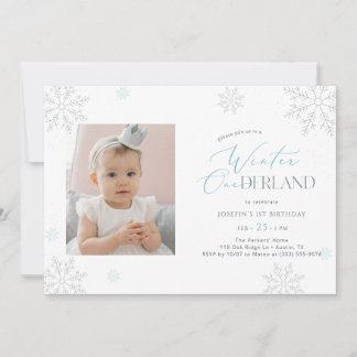 Invitation Winter Wonderland Boy Girl Photo First Birthday