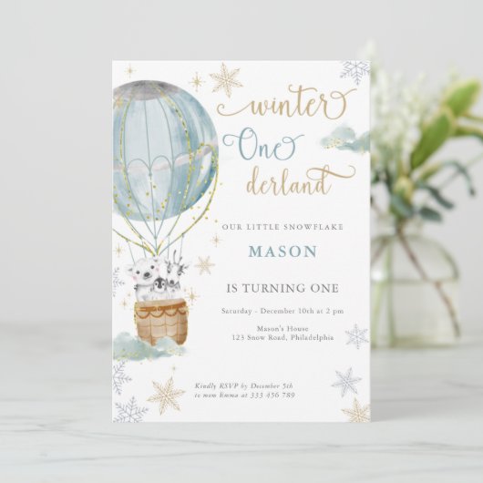 Invitation Winter Wonderland Boy premier anniversaire (Debout devant)