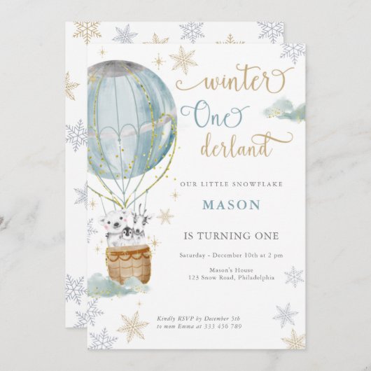 Invitation Winter Wonderland Boy premier anniversaire (Devant / Derrière)