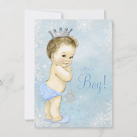Invitation Winter Wonderland Boys Blue Snowflake Baby shower (Devant)