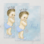 Invitation Winter Wonderland Boys Blue Snowflake Baby shower (Devant / Derrière)