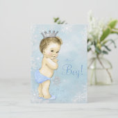 Invitation Winter Wonderland Boys Blue Snowflake Baby shower (Debout devant)