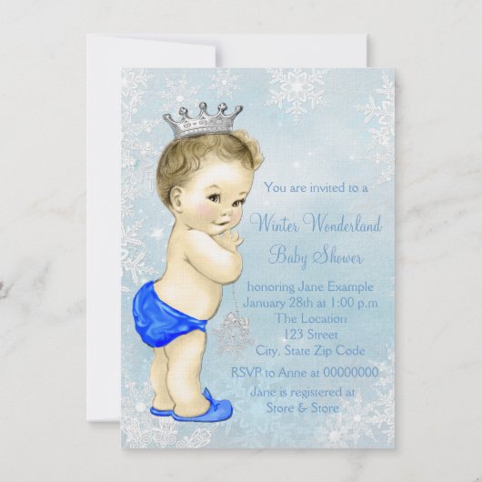 Invitation Winter Wonderland Boys Blue Snowflake Baby shower (Dos)