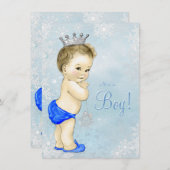 Invitation Winter Wonderland Boys Blue Snowflake Baby shower (Devant / Derrière)