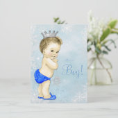 Invitation Winter Wonderland Boys Blue Snowflake Baby shower (Debout devant)