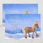 Invitation Winter Wonderland Cheval et neige Anniversaire (Devant / Derrière)