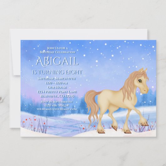 Invitation Winter Wonderland Cheval et neige Anniversaire (Devant)