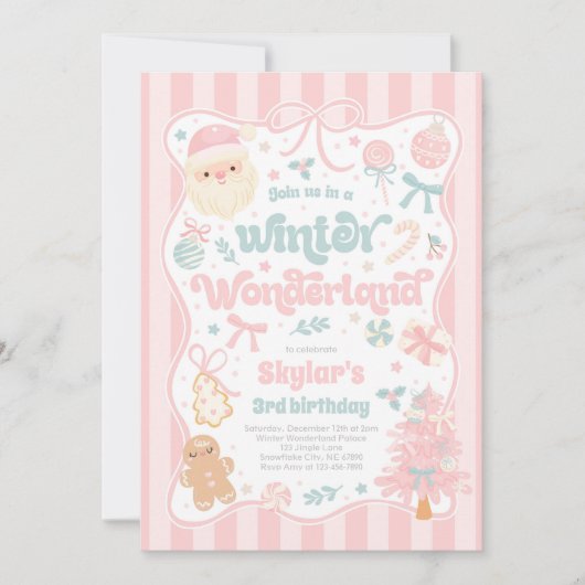 Invitation Winter Wonderland Christmas Coquette Bow Birthday (Devant)