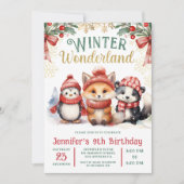 Invitation Winter Wonderland Cute Snow Animaux 9e anniversair (Devant)
