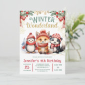 Invitation Winter Wonderland Cute Snow Animaux 9e anniversair (Debout devant)