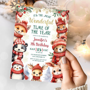 Invitation Winter Wonderland Cute Winter Animaux 7e anniversa