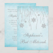 Invitation Winter Wonderland Diamond Snowflakes Bat mitzvah (Devant / Derrière)
