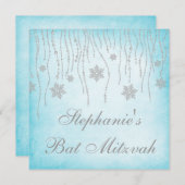 Invitation Winter Wonderland Diamond Snowflakes Bat mitzvah (Devant / Derrière)