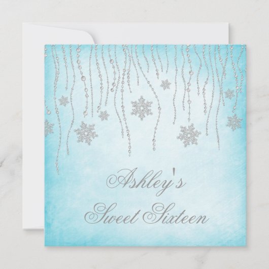 Invitation Winter Wonderland Diamond Snowflakes Sweet 16 (Devant)