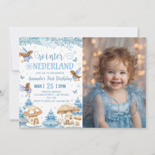 Invitation Winter Wonderland Fairy 1er Anniversaire Photo (Devant)