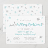Invitation Winter Wonderland Fête d'anniversaire conjointe, n (Devant / Derrière)