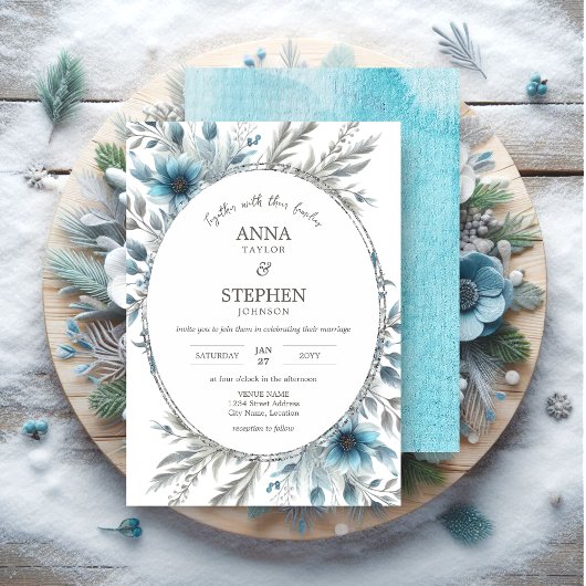 Invitation Winter Wonderland Floral Mariage