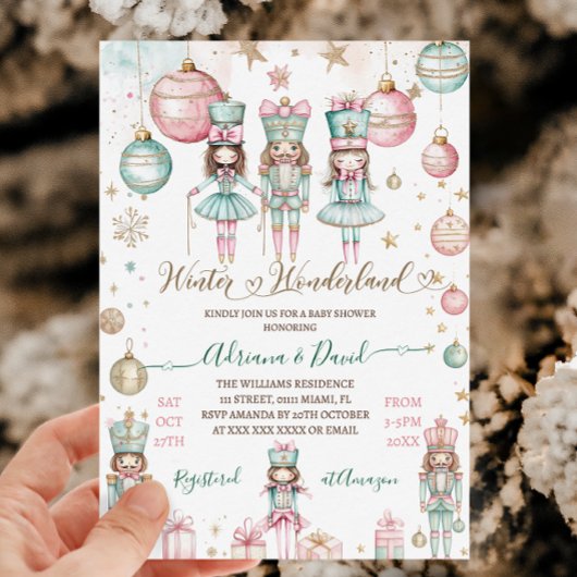Invitation Winter Wonderland Girl Baby shower rose
