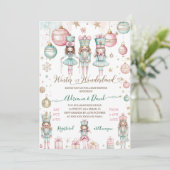 Invitation Winter Wonderland Girl Baby shower rose (Debout devant)
