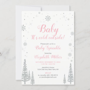 Invitation Winter Wonderland, Girl Baby Sprinky, Argent rose