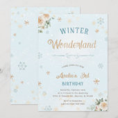 Invitation Winter Wonderland Girl Frozen Neige fête d'anniver (Devant / Derrière)