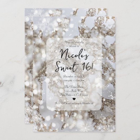 Invitation Winter Wonderland Icicle Glitz Sweet 16 (Devant / Derrière)