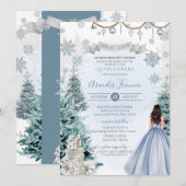Invitation Winter Wonderland Light Blue Snowflake Quinceanera (Devant / Derrière)