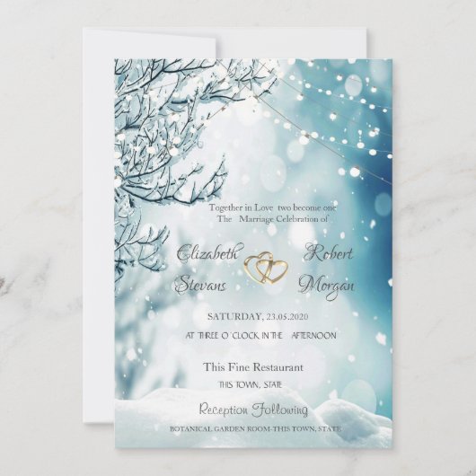 Invitation Winter Wonderland, Mariage String Lights (Devant)