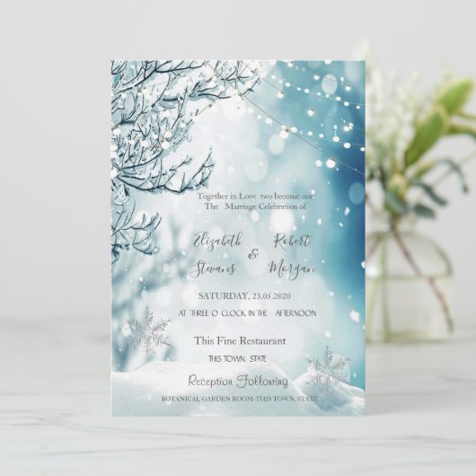 Invitation Winter Wonderland, Mariage String Lights (Debout devant)